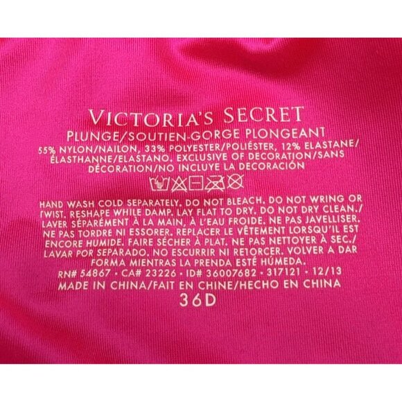 VICTORIA’S SECRET Plunge Hot Pink Lace Push Up Underwire Bra Sz 36D Sexy - Picture 4 of 12